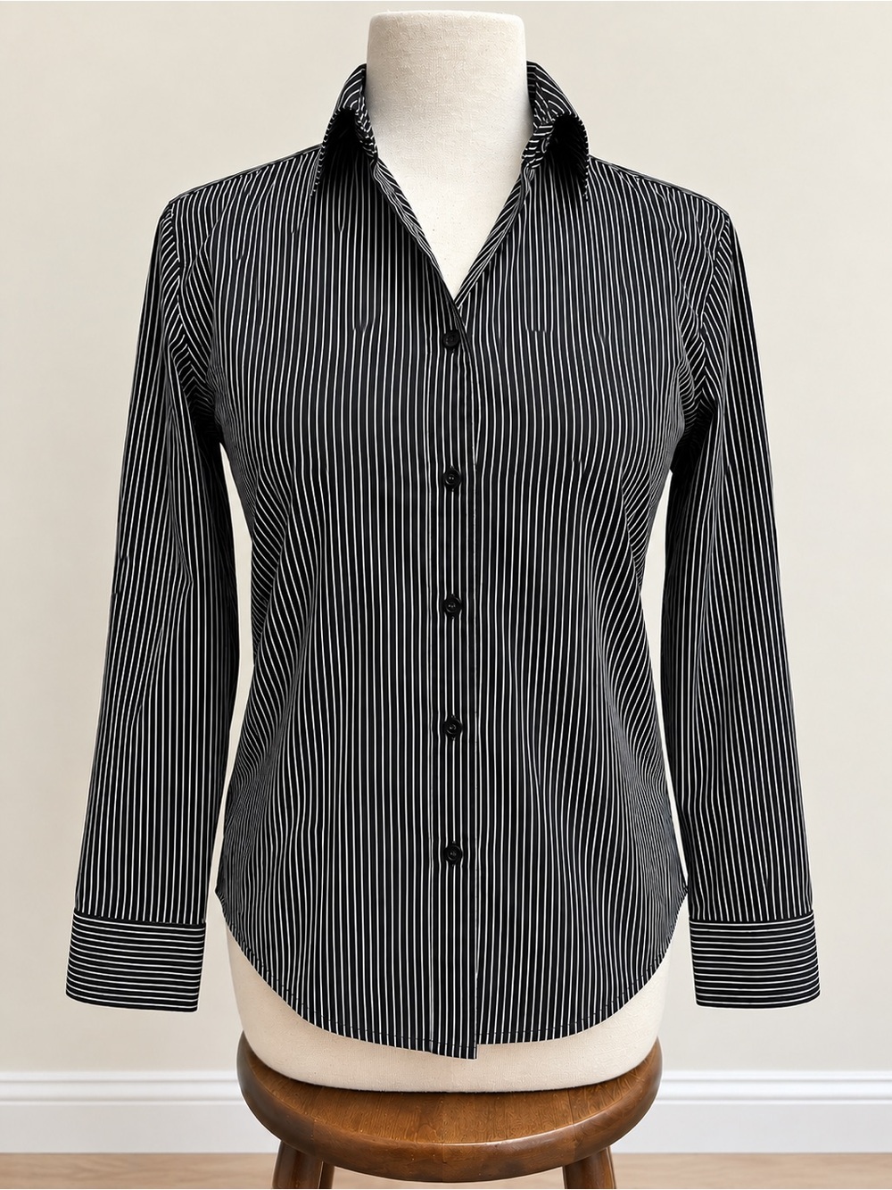 Ralph Lauren Black Shirt with White Pinstripes